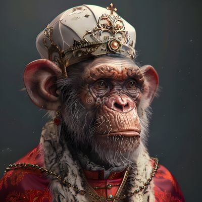 Affe in päpstlicher oder königlicher Tracht (KI-generiert)